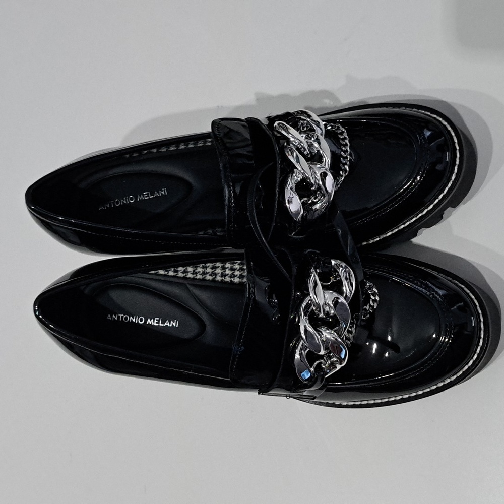 Antonio Melani Palmer Lug Sole Chain Detail Platform Loafer Pumps - Picture 2 of 8